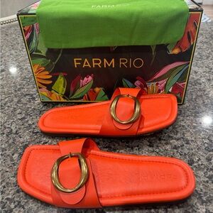 FARM Rio Bold Orange Sandals with Gold Buckle! Pretty much brand new size 10